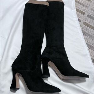 COACH Cece Black Stretch Suede Tall Heeled Boots, Size 8, Like New!